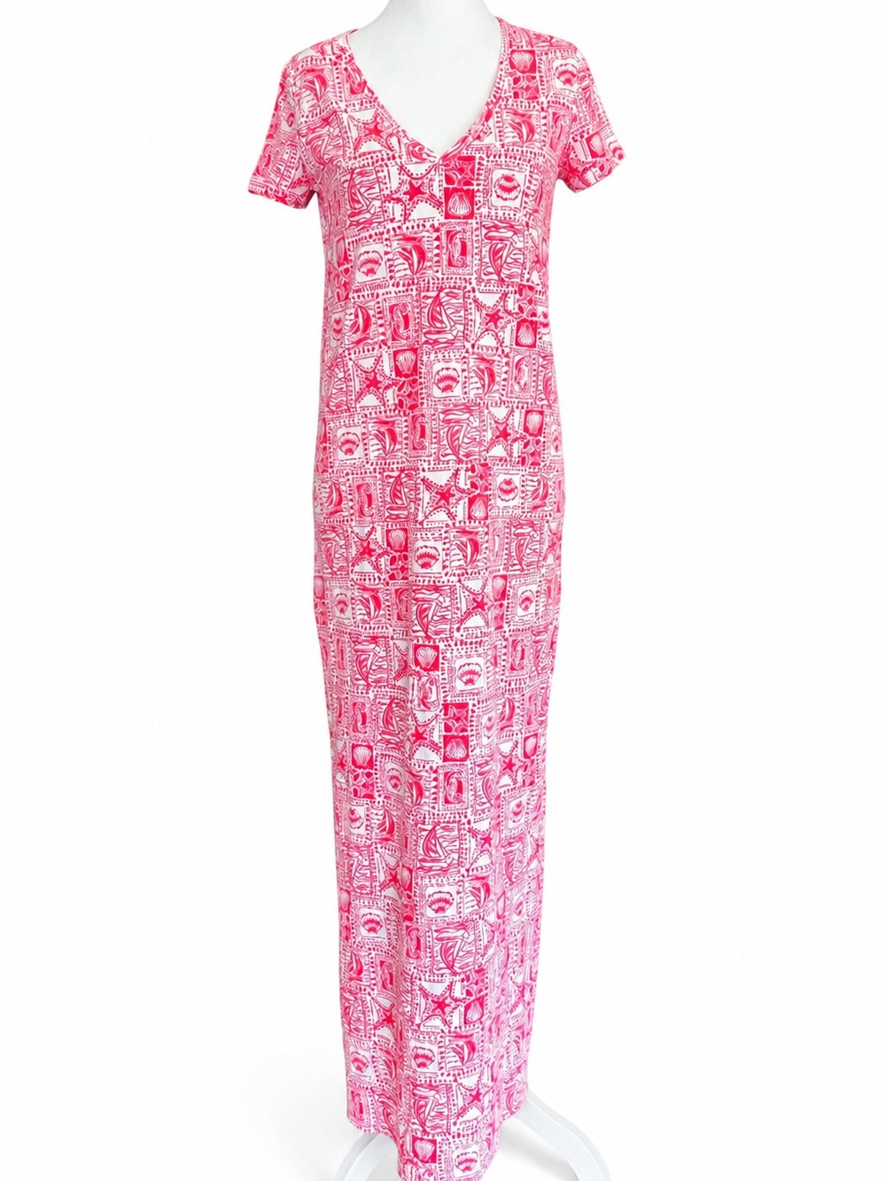 Lilly Pulitzer Etta Maxi Dress XS Pima Cotton Red Seaside Harbour Floral 015356